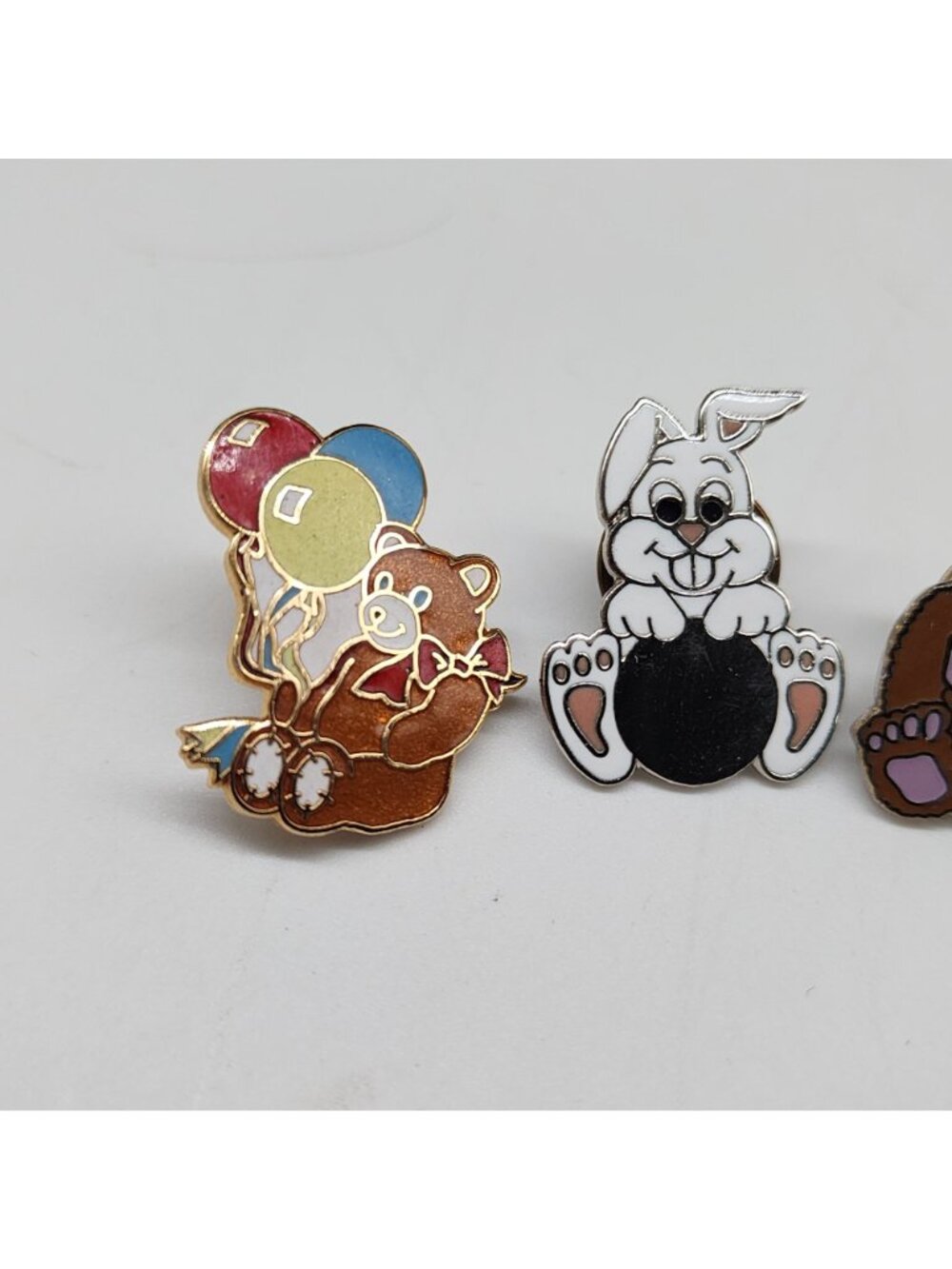 Vintage Animal Lapel Pins Bunny Rabbits & Bears Enamel Gold-Plated Backings - Picture 2 of 6